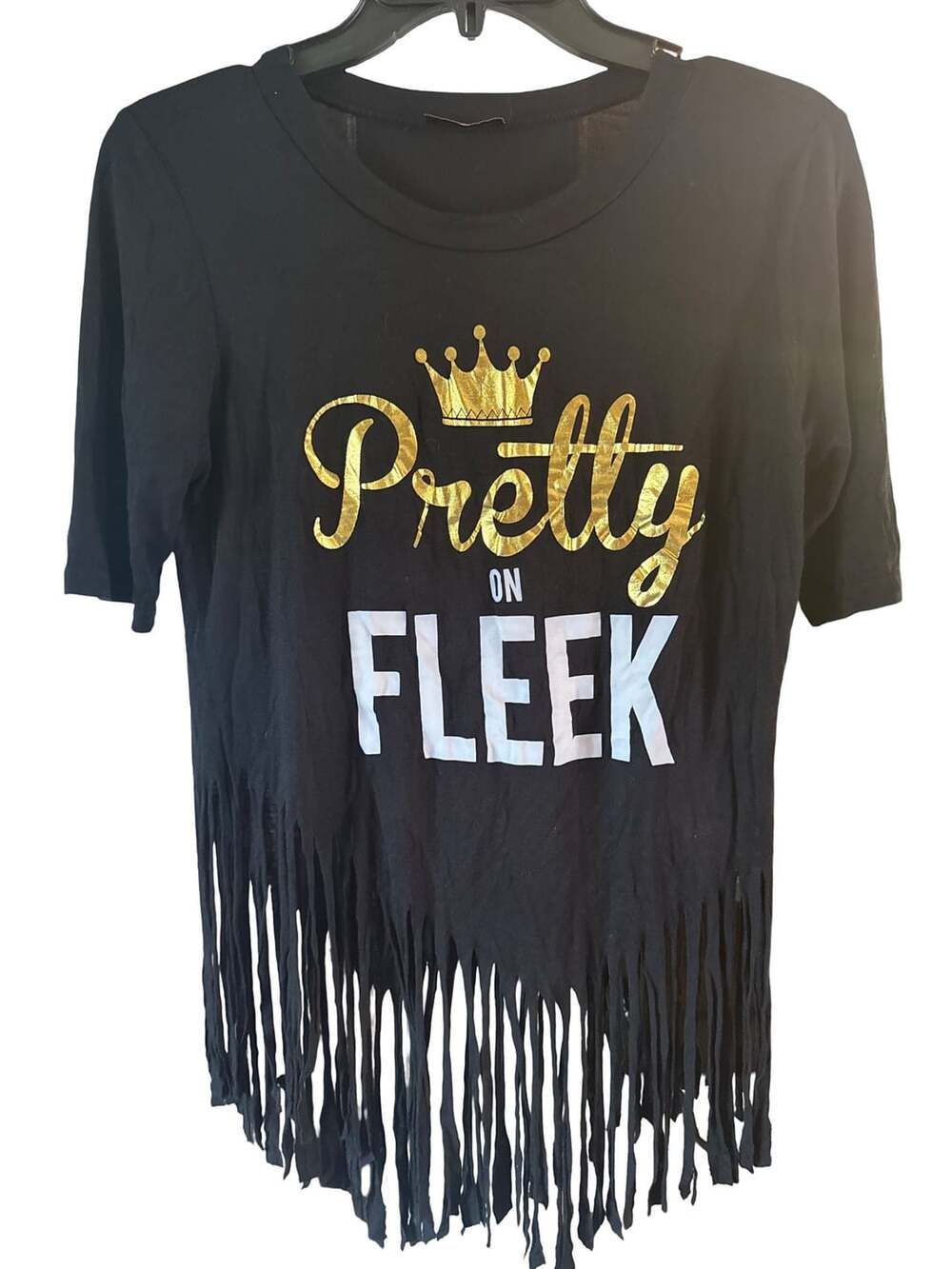 Miss Popular Pretty On Fleek Fringe T-Shirt Black Graphic Tee